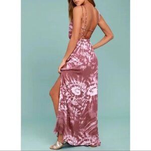 Lulu's Pink Live in Harmony Tie-Dye Maxi Dress Open Back, size XS resort beach